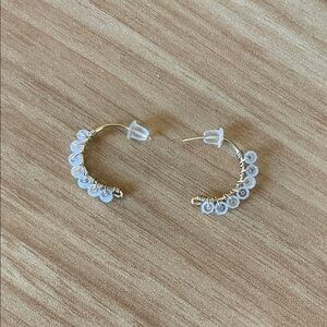 Gold Beaded Hoop Earrings with Clear Glass Beads